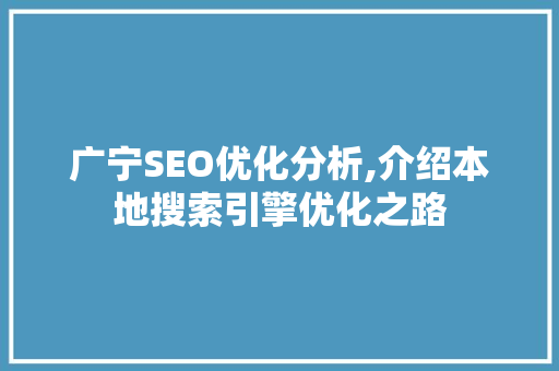 广宁SEO优化分析,介绍本地搜索引擎优化之路
