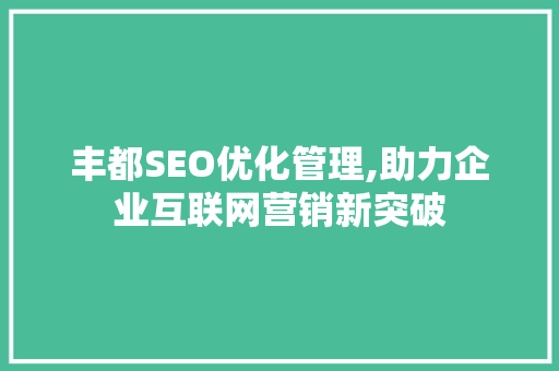 丰都SEO优化管理,助力企业互联网营销新突破