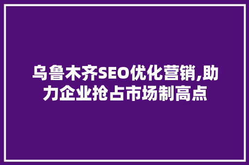 乌鲁木齐SEO优化营销,助力企业抢占市场制高点