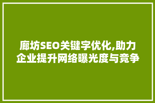 廊坊SEO关键字优化,助力企业提升网络曝光度与竞争力