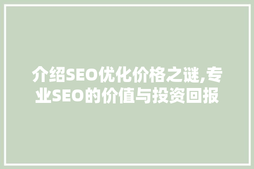 介绍SEO优化价格之谜,专业SEO的价值与投资回报