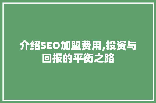 介绍SEO加盟费用,投资与回报的平衡之路