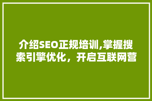 介绍SEO正规培训,掌握搜索引擎优化，开启互联网营销新篇章