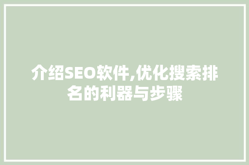 介绍SEO软件,优化搜索排名的利器与步骤