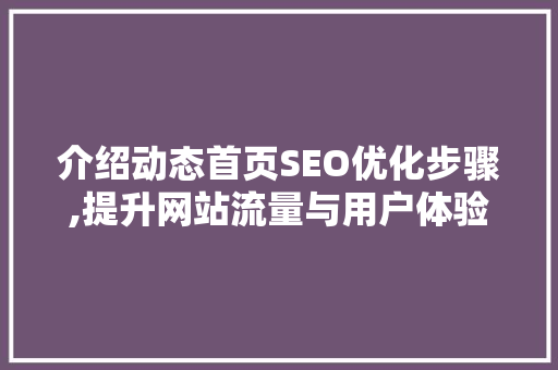 介绍动态首页SEO优化步骤,提升网站流量与用户体验的方法