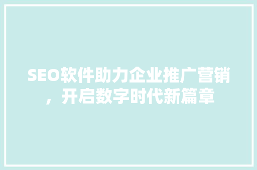 SEO软件助力企业推广营销，开启数字时代新篇章