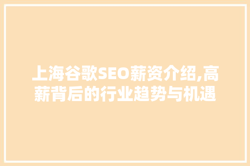 上海谷歌SEO薪资介绍,高薪背后的行业趋势与机遇