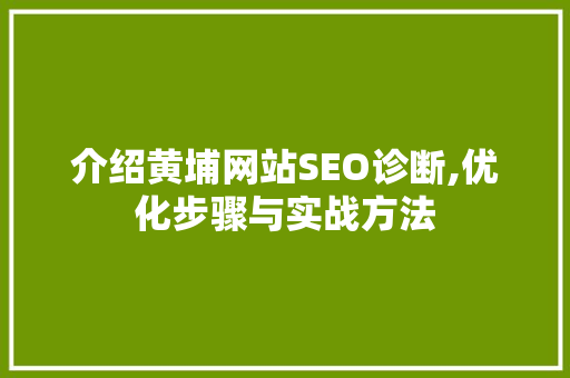介绍黄埔网站SEO诊断,优化步骤与实战方法