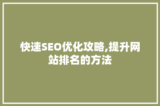 快速SEO优化攻略,提升网站排名的方法