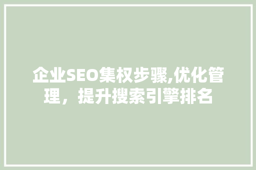 企业SEO集权步骤,优化管理，提升搜索引擎排名