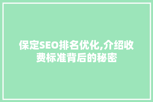 保定SEO排名优化,介绍收费标准背后的秘密