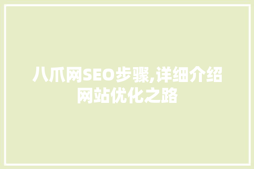 八爪网SEO步骤,详细介绍网站优化之路