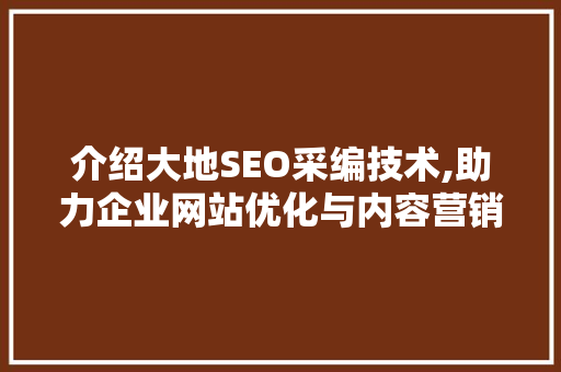 介绍大地SEO采编技术,助力企业网站优化与内容营销