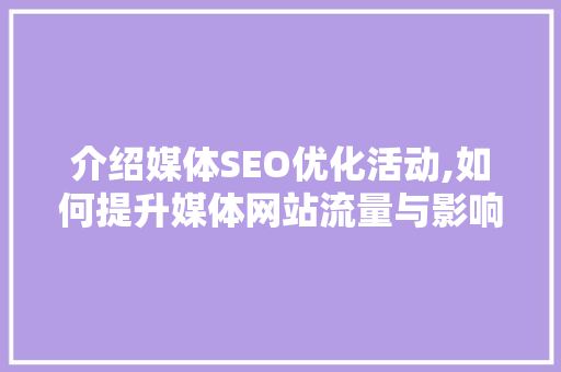 介绍媒体SEO优化活动,如何提升媒体网站流量与影响力