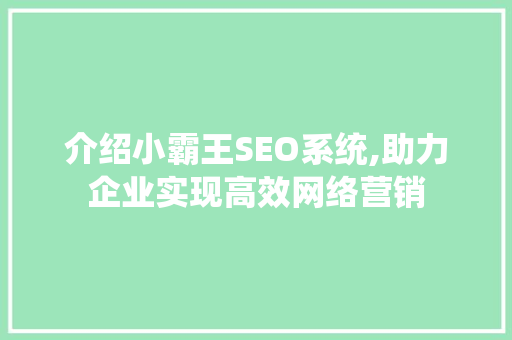 介绍小霸王SEO系统,助力企业实现高效网络营销
