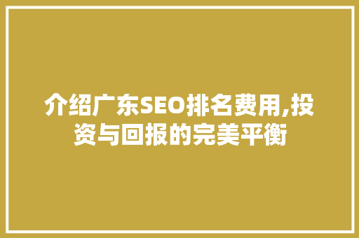 介绍广东SEO排名费用,投资与回报的完美平衡