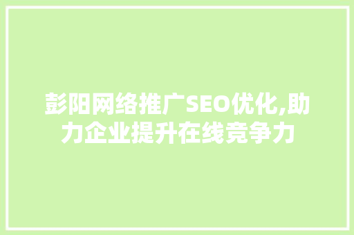 彭阳网络推广SEO优化,助力企业提升在线竞争力