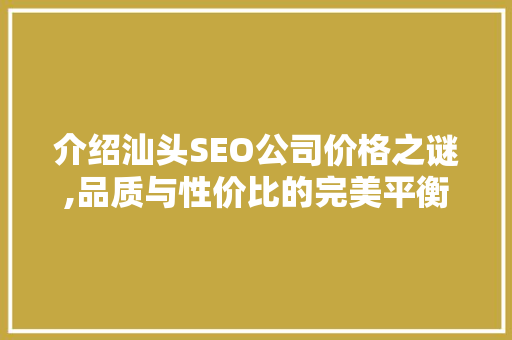 介绍汕头SEO公司价格之谜,品质与性价比的完美平衡