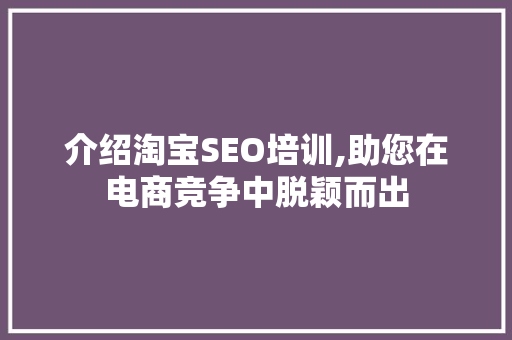 介绍淘宝SEO培训,助您在电商竞争中脱颖而出