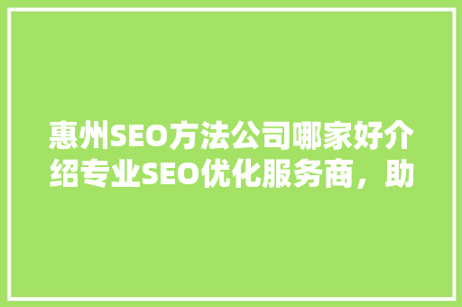 惠州SEO方法公司哪家好介绍专业SEO优化服务商，助力企业腾飞