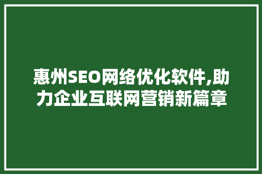 惠州SEO网络优化软件,助力企业互联网营销新篇章