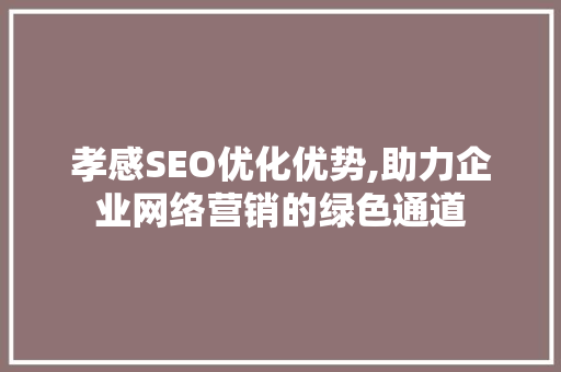 孝感SEO优化优势,助力企业网络营销的绿色通道