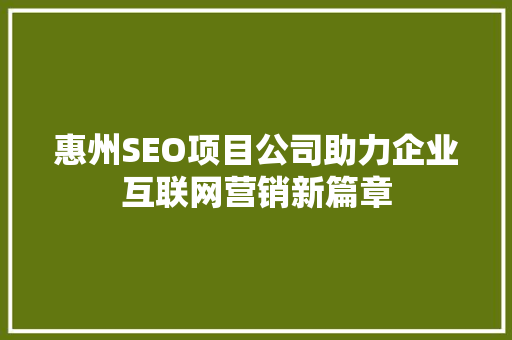 惠州SEO项目公司助力企业互联网营销新篇章