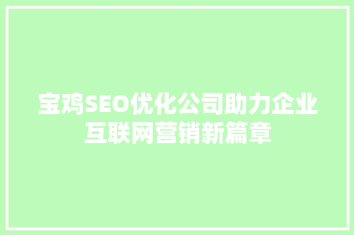 宝鸡SEO优化公司助力企业互联网营销新篇章