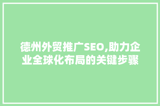 德州外贸推广SEO,助力企业全球化布局的关键步骤
