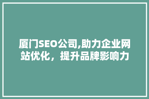 厦门SEO公司,助力企业网站优化，提升品牌影响力