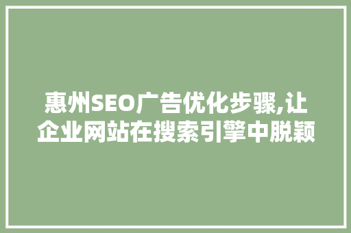 惠州SEO广告优化步骤,让企业网站在搜索引擎中脱颖而出