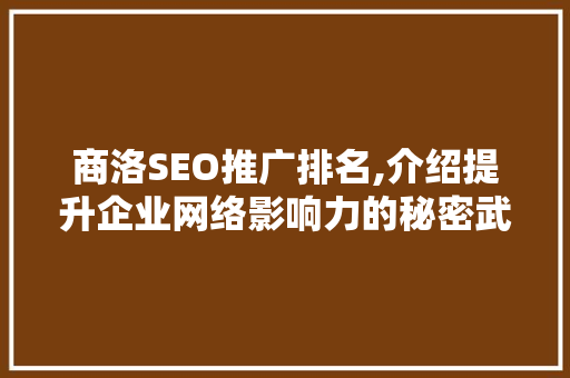 商洛SEO推广排名,介绍提升企业网络影响力的秘密武器