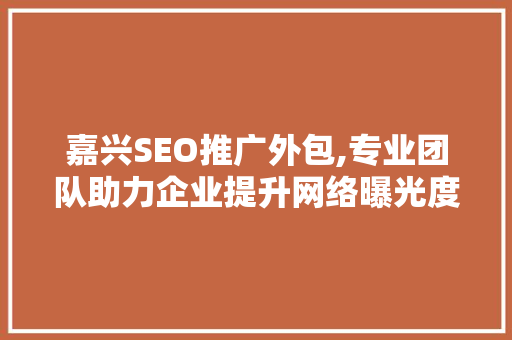 嘉兴SEO推广外包,专业团队助力企业提升网络曝光度