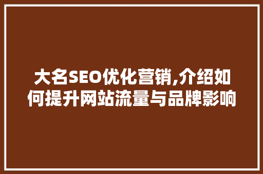 大名SEO优化营销,介绍如何提升网站流量与品牌影响力