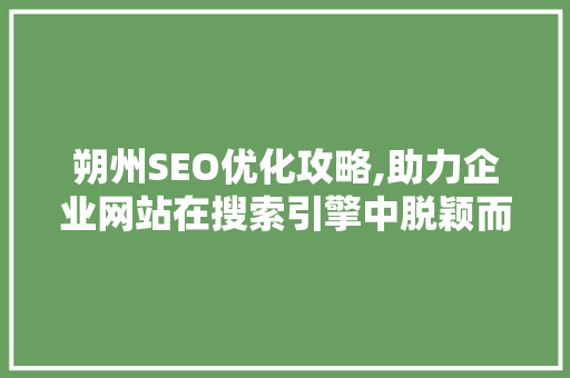 朔州SEO优化攻略,助力企业网站在搜索引擎中脱颖而出