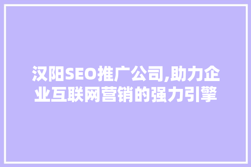 汉阳SEO推广公司,助力企业互联网营销的强力引擎