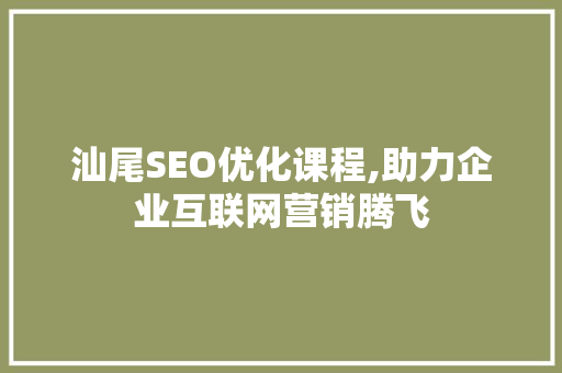 汕尾SEO优化课程,助力企业互联网营销腾飞