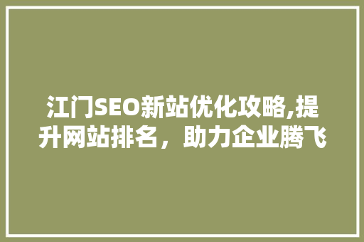 江门SEO新站优化攻略,提升网站排名，助力企业腾飞