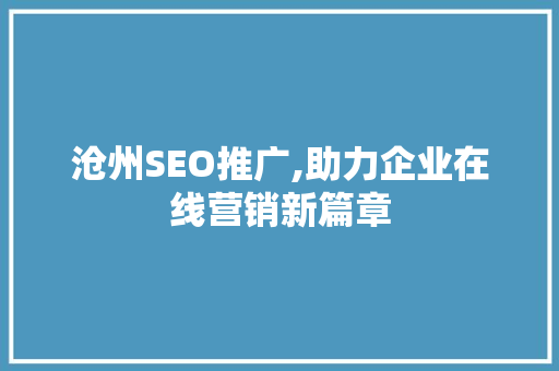 沧州SEO推广,助力企业在线营销新篇章