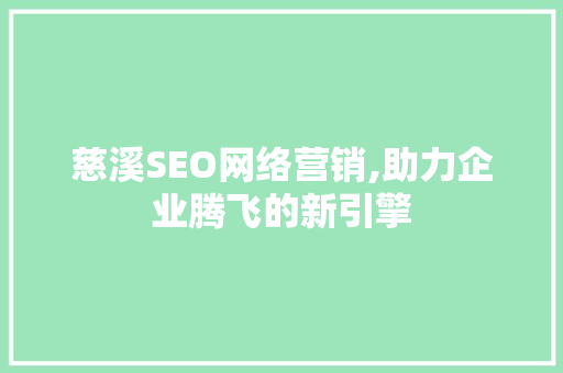慈溪SEO网络营销,助力企业腾飞的新引擎