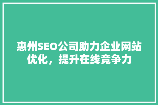 惠州SEO公司助力企业网站优化，提升在线竞争力