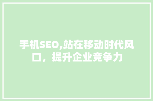 手机SEO,站在移动时代风口，提升企业竞争力