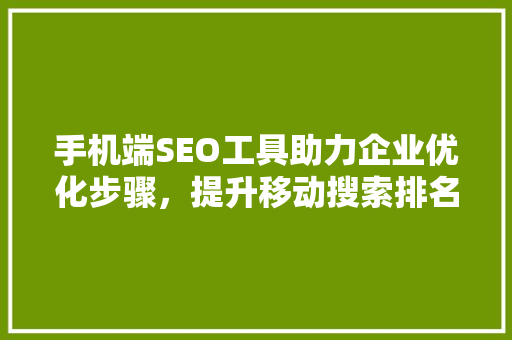 手机端SEO工具助力企业优化步骤，提升移动搜索排名