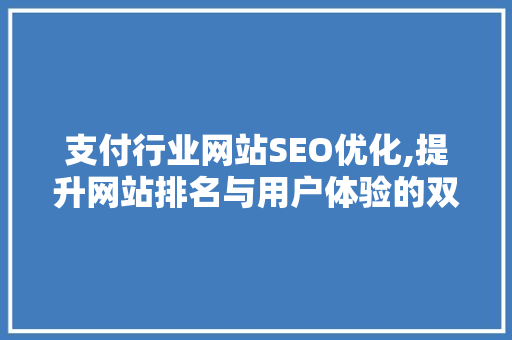 支付行业网站SEO优化,提升网站排名与用户体验的双重步骤