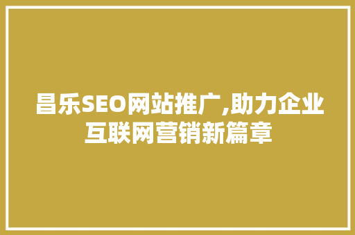 昌乐SEO网站推广,助力企业互联网营销新篇章