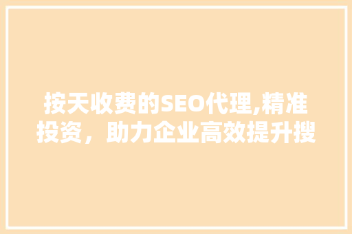 按天收费的SEO代理,精准投资，助力企业高效提升搜索引擎排名
