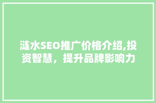 涟水SEO推广价格介绍,投资智慧，提升品牌影响力
