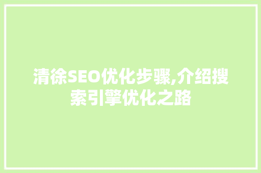 清徐SEO优化步骤,介绍搜索引擎优化之路