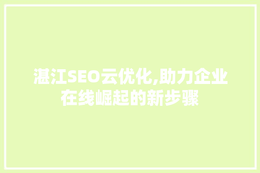湛江SEO云优化,助力企业在线崛起的新步骤