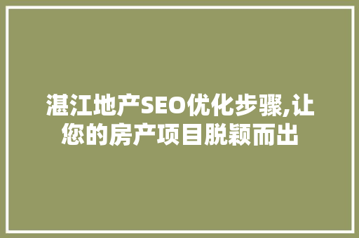 湛江地产SEO优化步骤,让您的房产项目脱颖而出